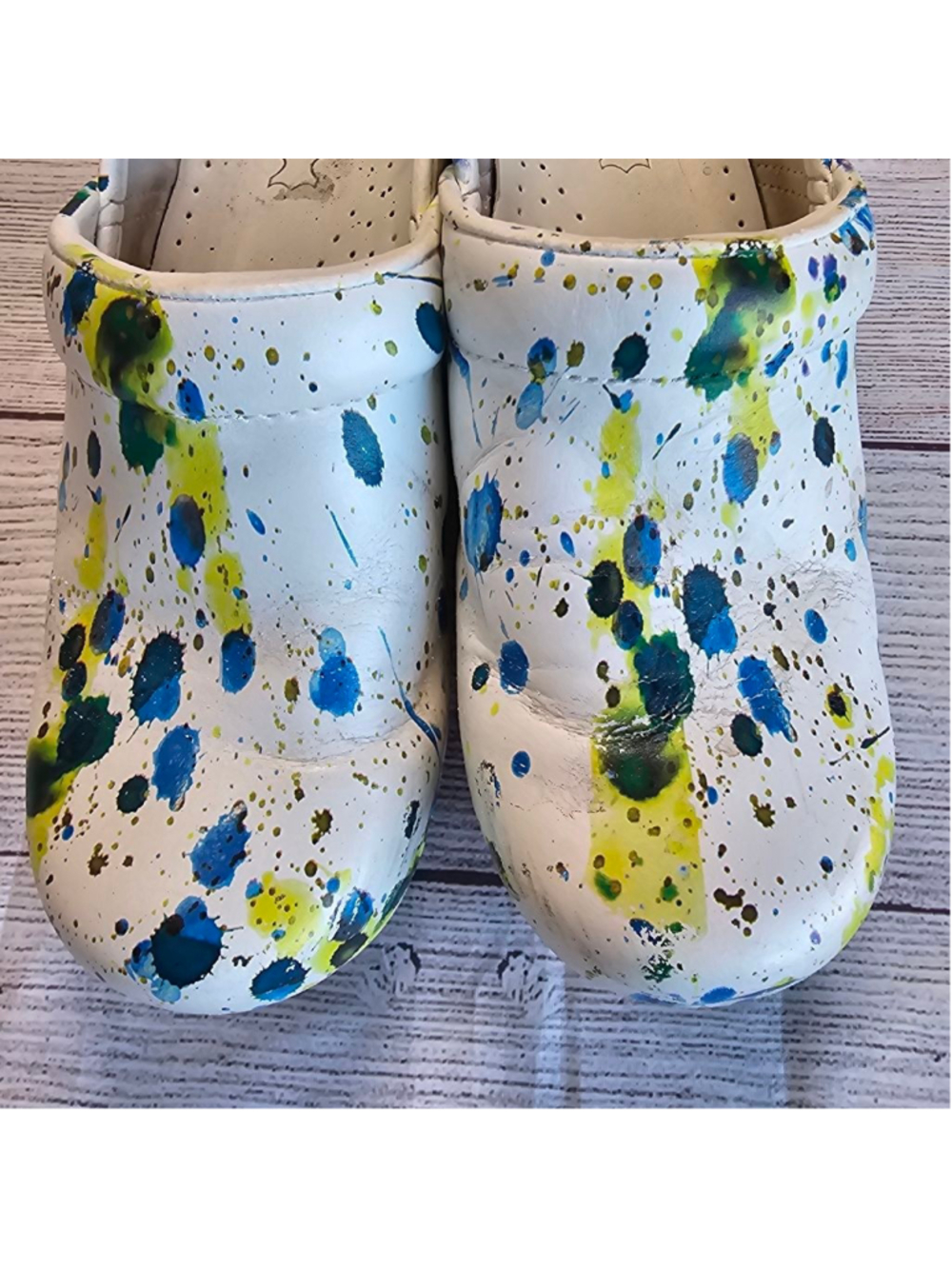 Dansko sz 37 paint splattered slip on clogs - Picture 3 of 10